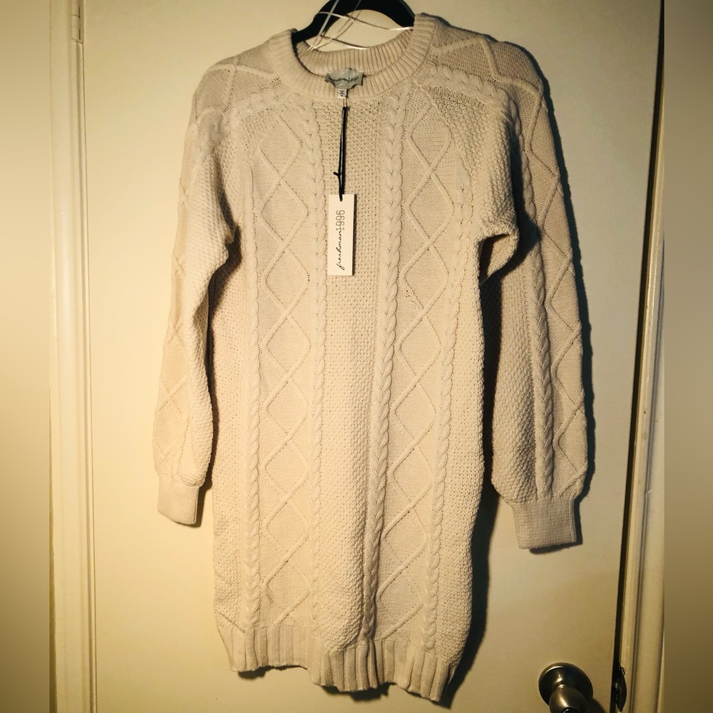 FRESHMAN 1996 Women X-Small Ivory Knitted Long Sleeve Sweater Dress